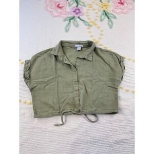 Better Together Olive Green Crop Top‎ Button Down Shirt Womens Large